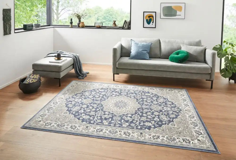 Lucy Lauren 2 sam 104225 jeans blue silver Blue, Grey Living Room Rug.