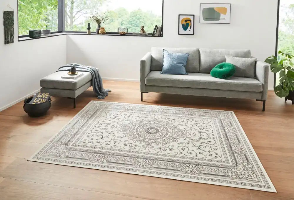 Lucy Lauren 2 sam 104229 cream anthracite Ivory Living Room Rug.