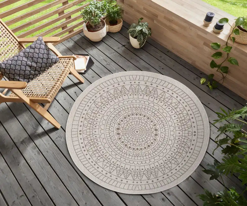 NorthRugs twin reversible circles indoor outdoor 105475 linen Ivory Living Room Rug.