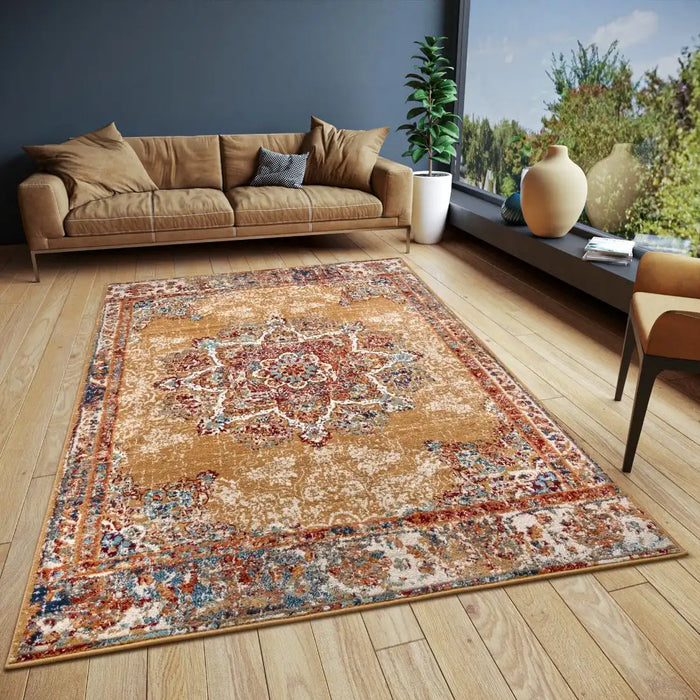 Hanse Home luxor 105646 gold multi Yellow, Multicoloured, Red Living Room  Rug.
