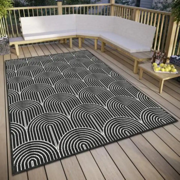 Hanse Home pangli indoor outdoor 105852 black Grey, Black Living Room Geometric Rug.