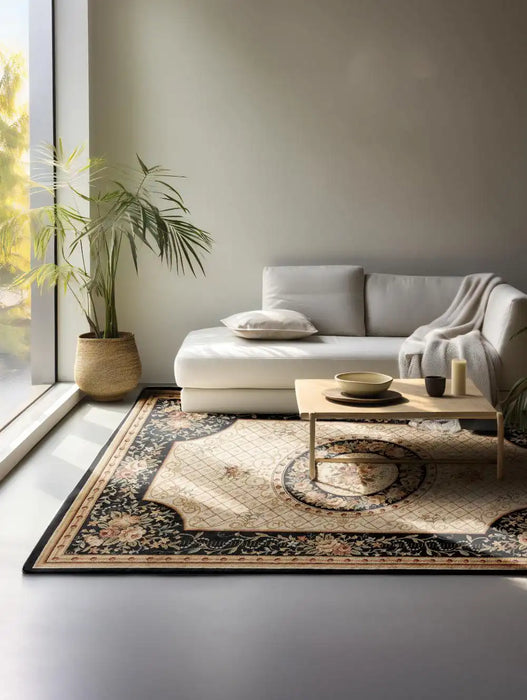 Nouristan herat 2 105993 black cream Black, Ivory Living Room Rug.