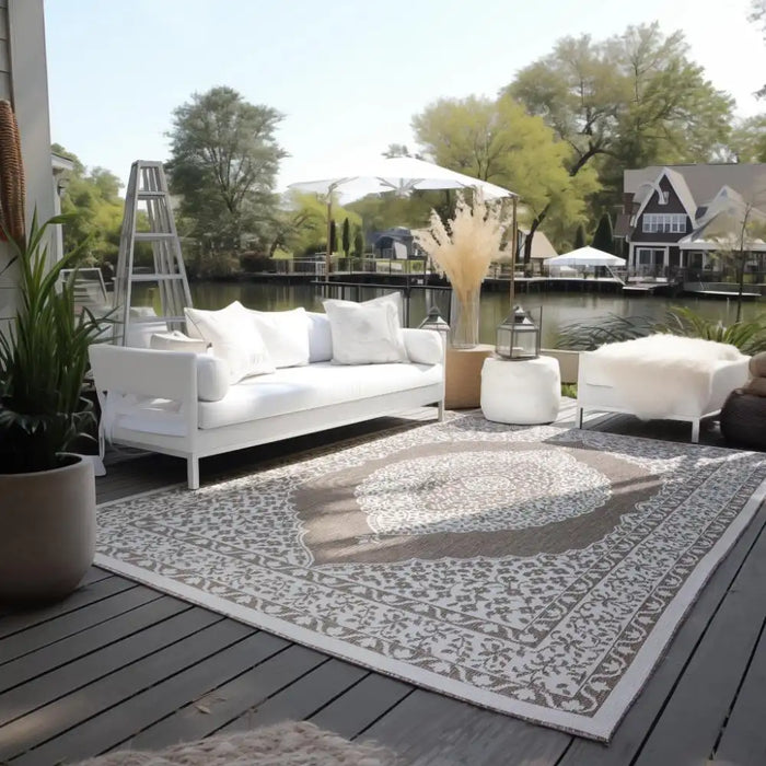 Elle Decoration gemini 106026 linen Beige, Ivory Outdoor Geometric Rug.