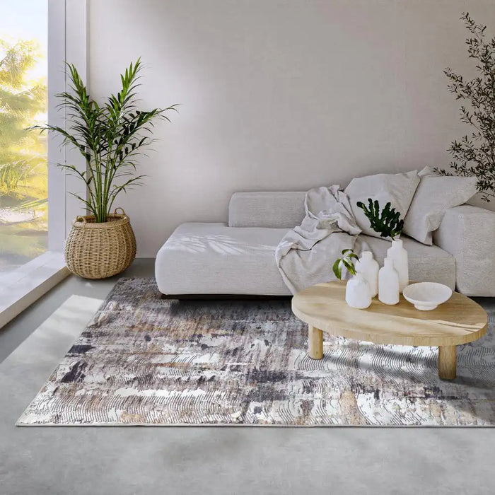Elle Decoration imagination v2 hans 106037 anthracite gold Grey Living Room Geometric Rug.