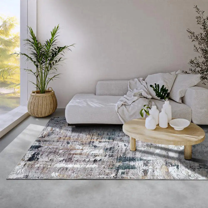 Elle Decoration imagination v2 hans 106038 saphire gold Blue, Grey Living Room Geometric Rug.