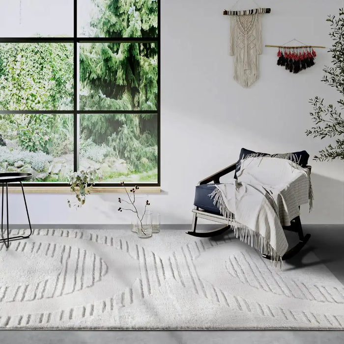 Elle Decoration elle gallery 106089 cream white Ivory Living Room Geometric Rug.