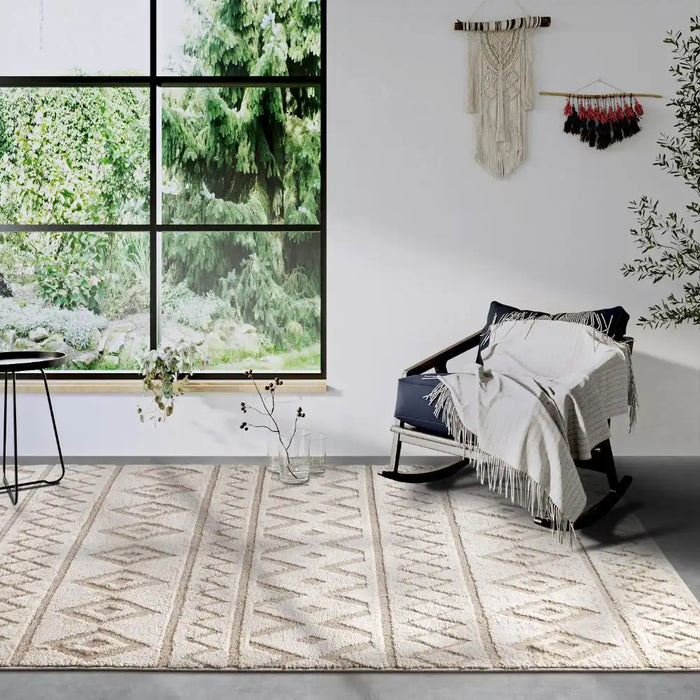 Elle Decoration elle gallery 106094 beige Beige Living Room Geometric Rug.