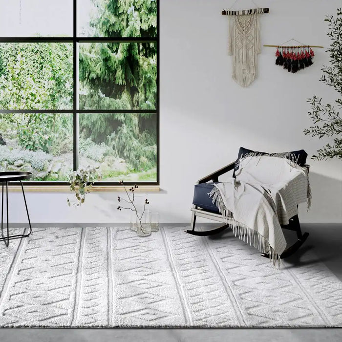 Elle Decoration elle gallery 106095 cream white Ivory Living Room Geometric Rug.