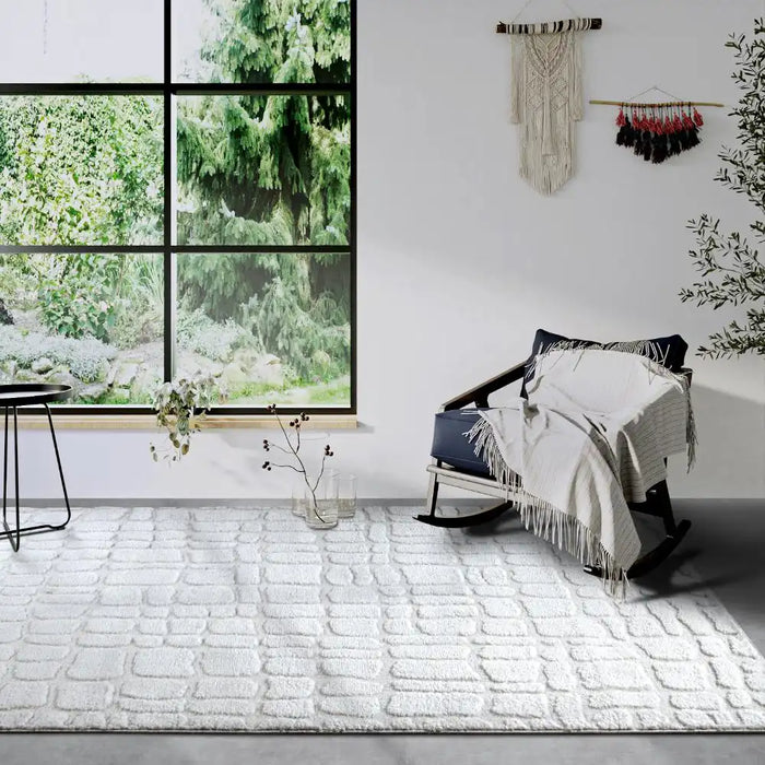 Elle Decoration elle gallery 106098 cream white Ivory Living Room Geometric Rug.
