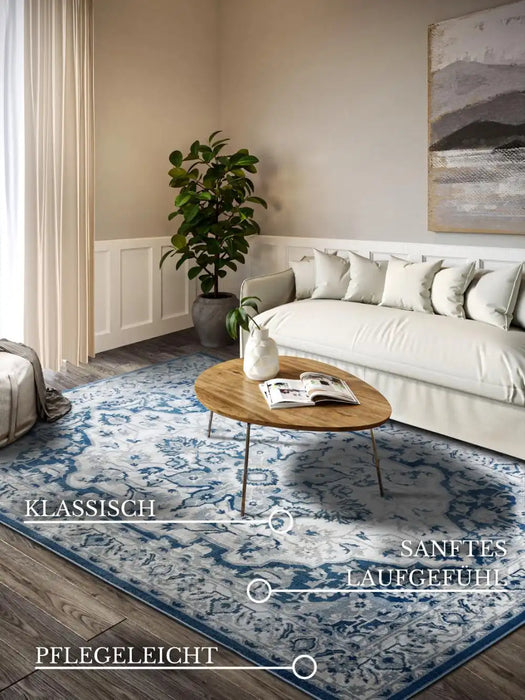 Villeroy and Boch kollektion 1869 106122 cream blue Blue, Cream Living Room Rug.