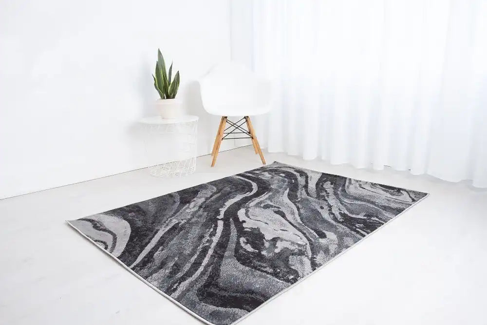 Rug Style balletto 21ea black anthracite Black Living Room Geometric Rug.