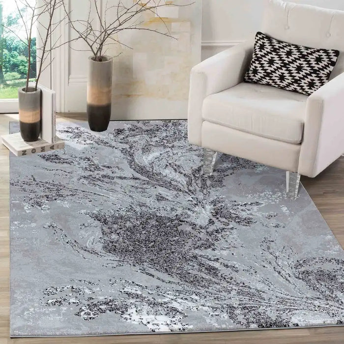 Serdim Rugs serdim serentiy 268 black portrait Grey, Black Living Room Geometric Rug.