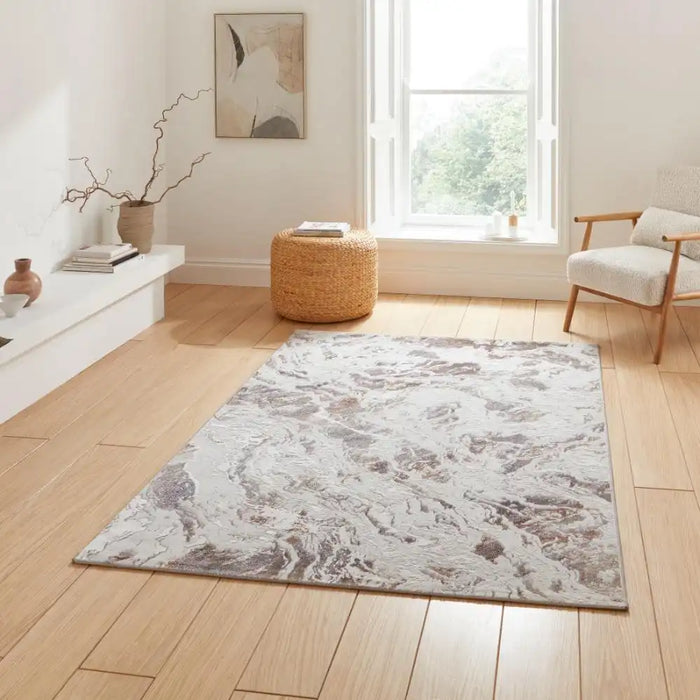Think Rugs creation 50200 pink blue Ivory, Pink Living Room Floral Rug.
