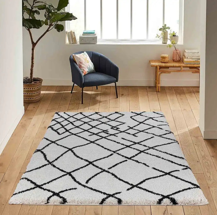 Serdim Rugs marrakesh 535 abstract stone Black, Ivory, Cream Living Room Geometric Rug.