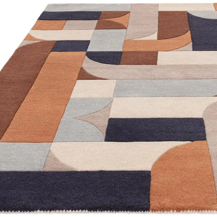 Asiatic matrix asiatic 88 klotski terracotta Multicoloured, Orange Living Room Wool Rug.
