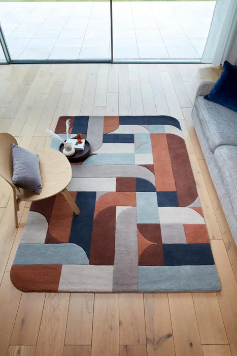 Asiatic matrix asiatic 88 klotski terracotta Multicoloured, Orange Living Room Wool Rug.