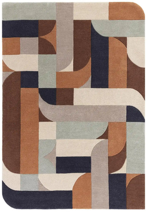 Asiatic matrix asiatic 88 klotski terracotta Multicoloured, Orange Living Room Wool Rug.