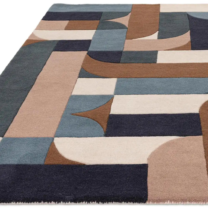 Asiatic matrix asiatic 89 klotski teal Multicoloured, Teal Living Room Wool Rug.