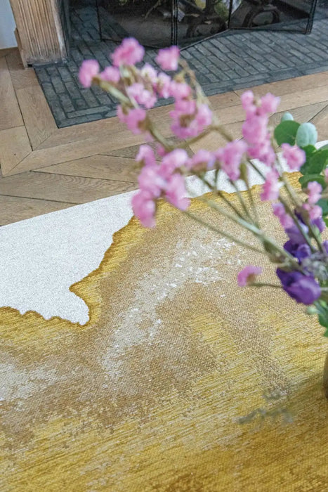 Louis de Poortere lagoon 9333 lagoon sunset Yellow, Ivory Living Room Flat Weave Rug.