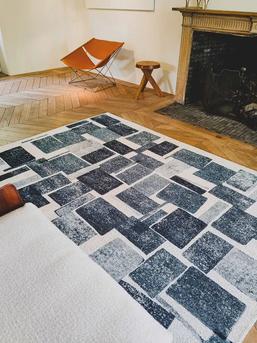 Louis de Poortere lucia 9355 lucia ice blue Blue, Ivory Living Room Geometric Rug.