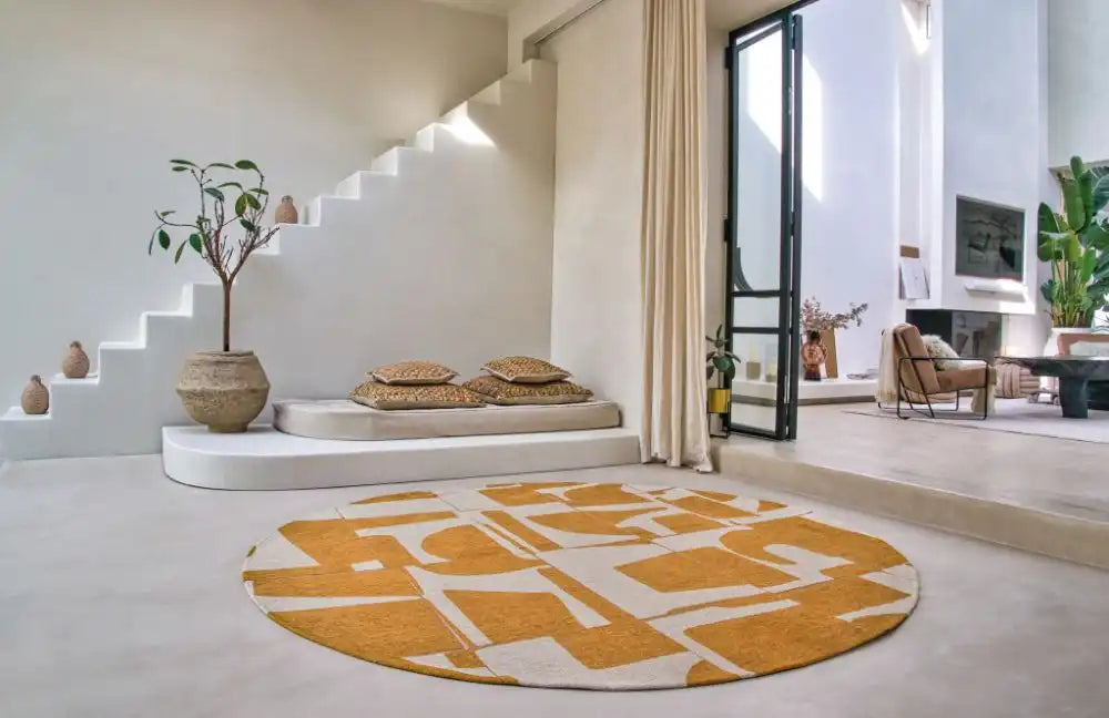 Louis de Poortere papercut 9367 papercut curry Yellow, Ivory Living Room Geometric Rug.