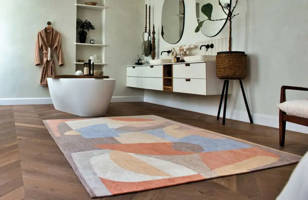 Louis de Poortere shapes 9370 shapes secret Multicoloured, Orange, Pink Living Room Geometric Rug.