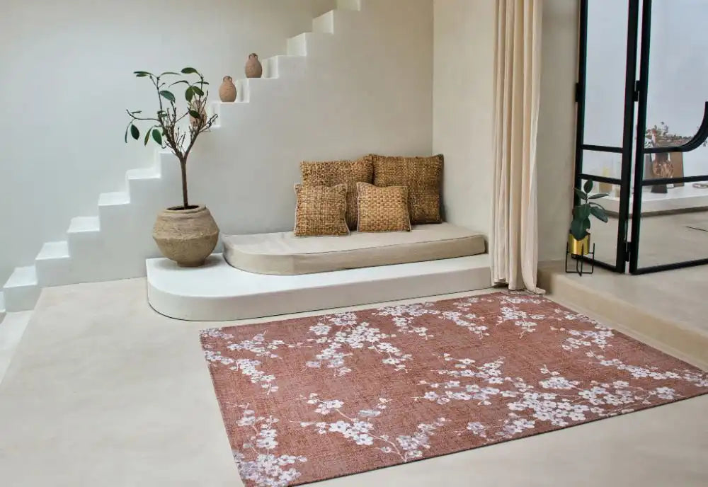Louis de Poortere sakura 9371 sakura copper pink Pink Living Room Floral Rug.