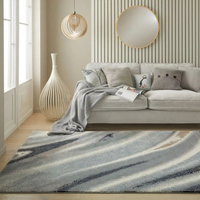Concept Looms amara ama106 ivory grey blue Brown, Grey, Ivory Living Room Rug.