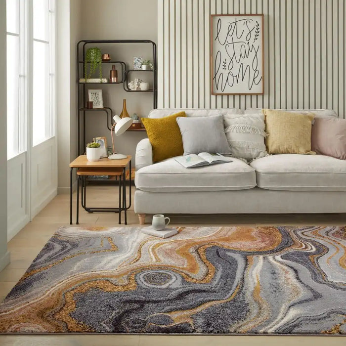 Concept Looms amara ama107 blue bronze Grey, Ivory, Orange Living Room Rug.