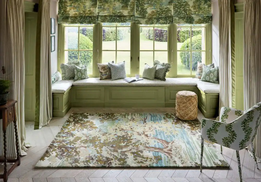 Sanderson sanderson ancient canopy fawn olive green 146701 Green Living Room Wool Rug.