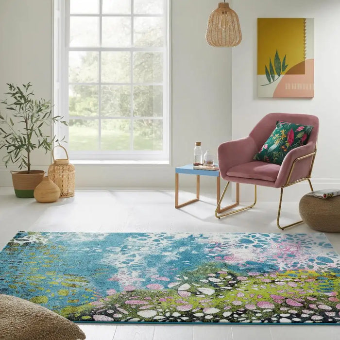Concept Looms art collection art103 blue Blue, Multicoloured Living Room  Rug.