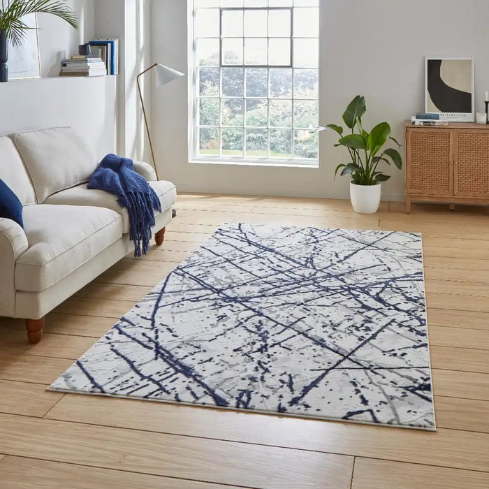 Think Rugs artemis b8403a blue silver Blue, Grey Living Room Geometric Rug.