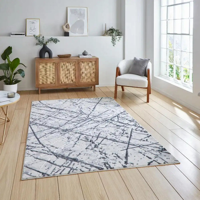 Think Rugs artemis b8403a silver Grey Living Room Geometric Rug.