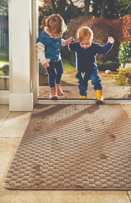 Origins sculptured washable basket honeycomb mink Brown Living Room Striped Rug.