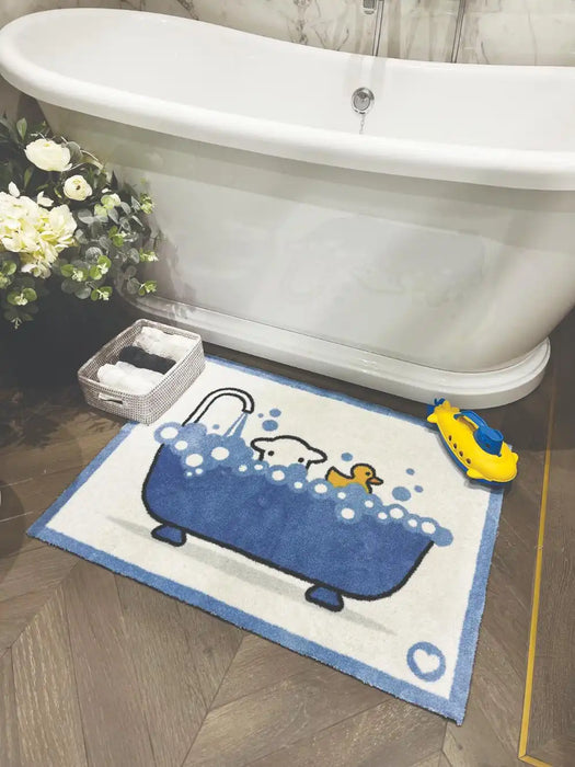Hug Rug herdy bathtime Blue, Ivory Outdoor Washable Rug.