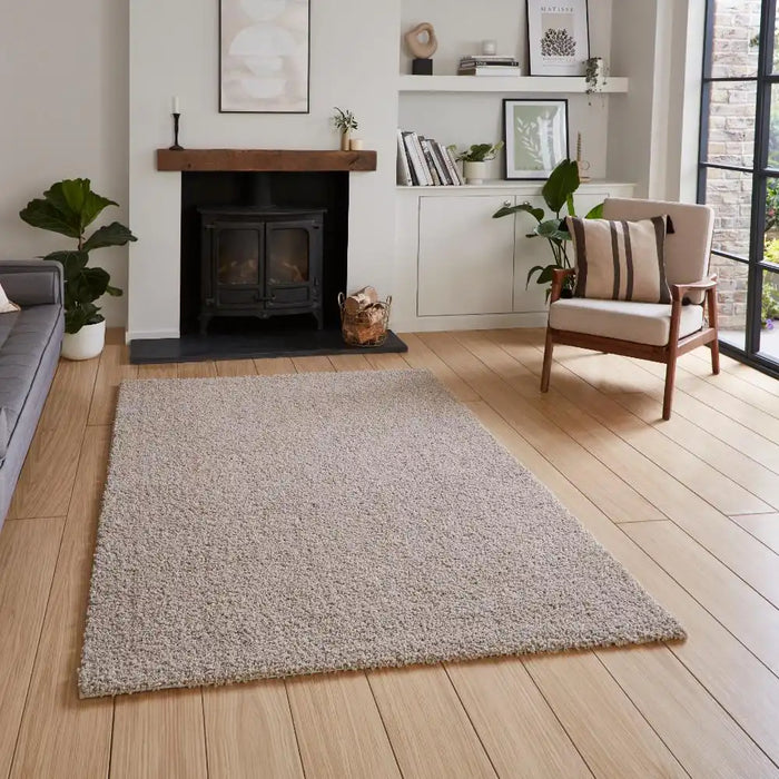 Think Rugs bali beige Beige Living Room Shaggy Rug.