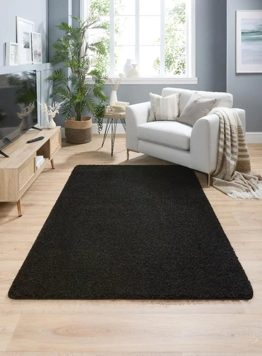 My Mats buddy black Black Living Room Shaggy Rug.