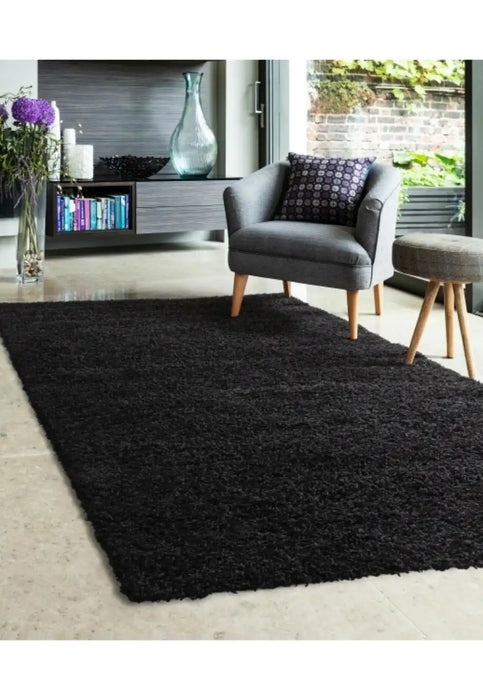 Homemaker jazz shaggy black Black Living Room Shaggy Rug.