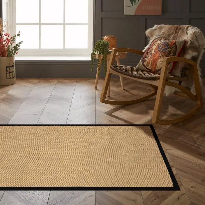 Esselle urmston sisal jute tiger eye black border Beige Living Room Natural Fibre Rug.