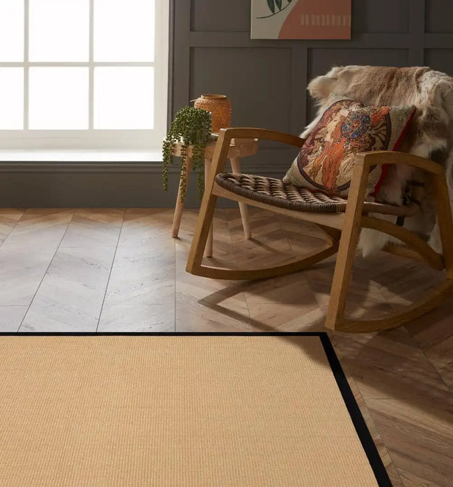 Esselle swinton sisal jute boucle black border Beige Living Room Natural Fibre Rug.