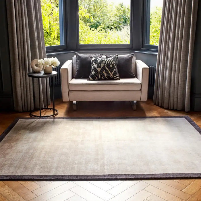 Asiatic blade border blade border putty charcoal 10 Grey, Ivory Living Room Rug.