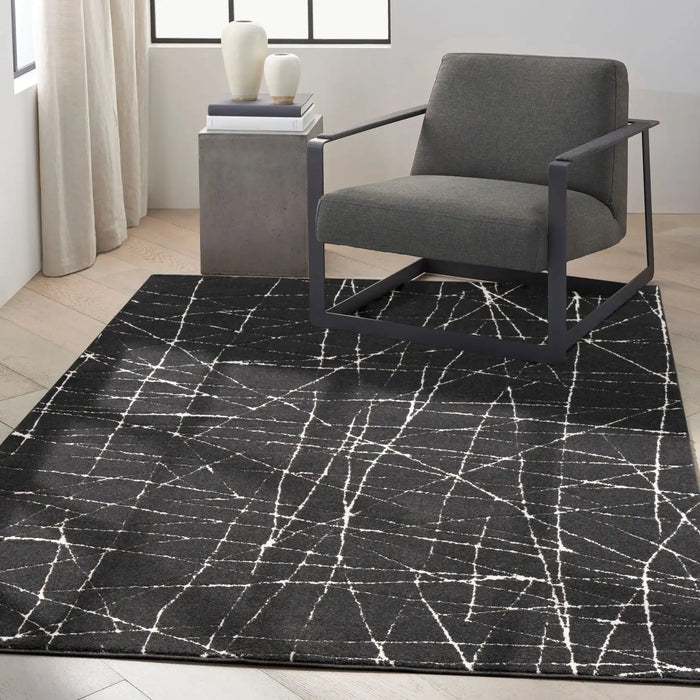 Calvin Klein ck023 balance bln02 black ivory Black Living Room Geometric Rug.