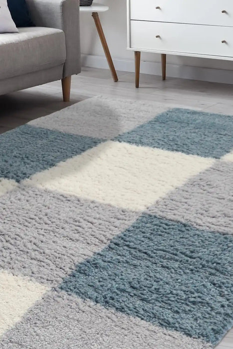 Homemaker snug melrose blocks duck egg Blue Living Room Geometric Rug.