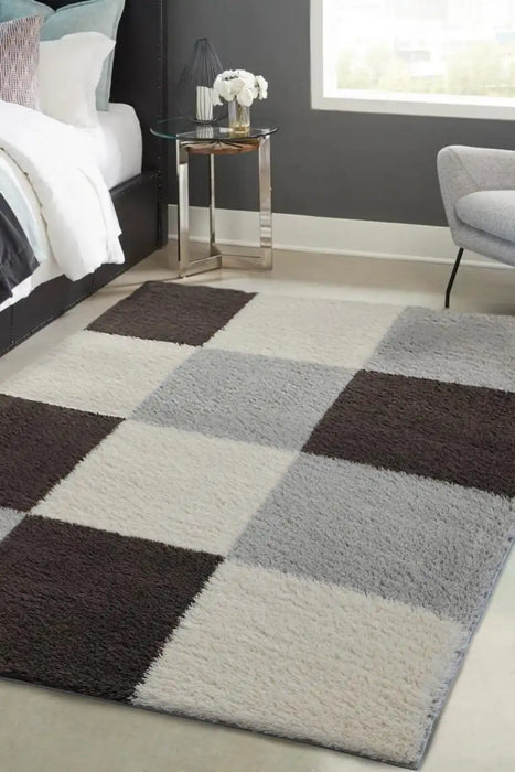 Homemaker snug melrose blocks grey Grey Living Room Geometric Rug.