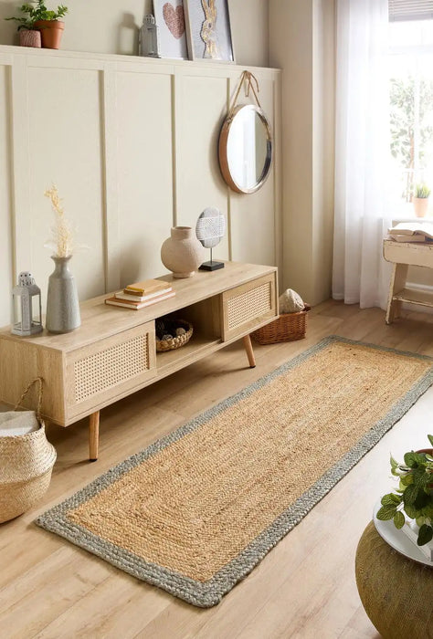 Origins origins jute border natural sage green Green, Beige Outdoor  Flat Weave Rug.