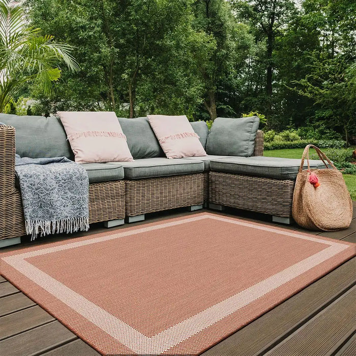 Likewise Matting duo weave indoor outdoor border rust Orange Outdoor Flat Weave Rug.