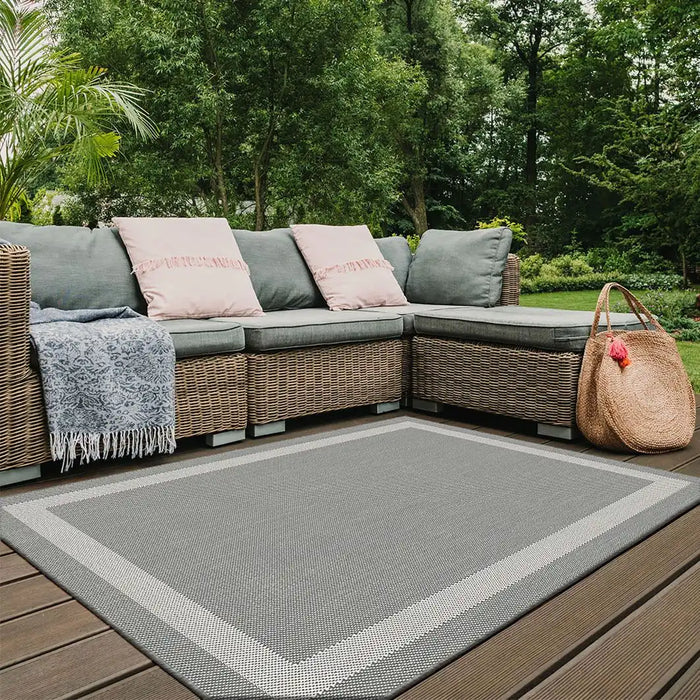 Likewise Matting duo weave indoor outdoor border silver Grey Outdoor Flat Weave Rug.
