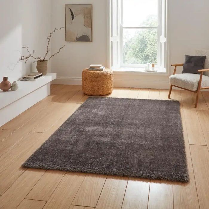 Think Rugs lux shaggy charcoal Grey Living Room Shaggy Rug.