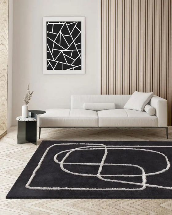 Asiatic infinity charcoal Grey Living Room Wool Rug.