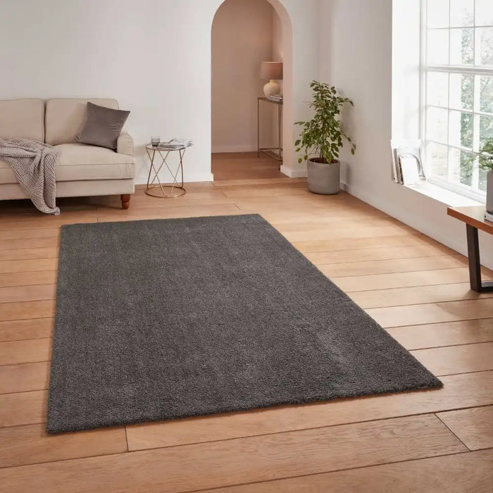 Think Rugs kara washable charcoal Grey Living Room Shaggy Rug.